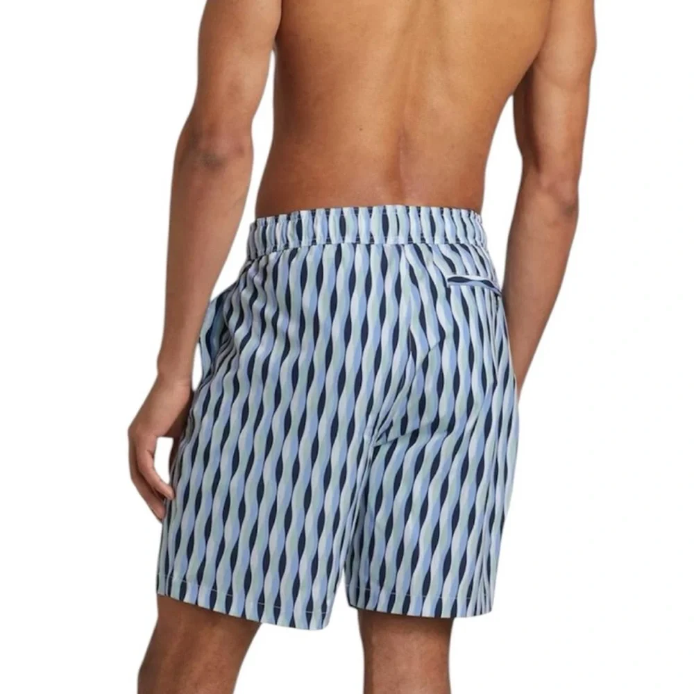 Saks Fifth Avenue NWT XXL Blue Geometric Swim Trunks Drawstring